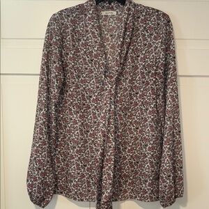 Max Studio Floral Pink and Cream Tie Front long sleeve Blouse